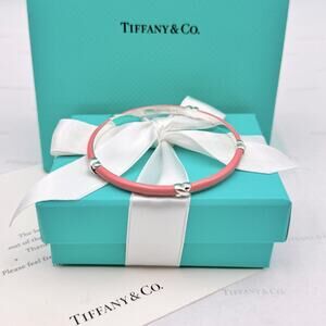 Tiffany & Co. Pink Enamel Signature X Bangle Bracelet Sterling Silver Gift Box